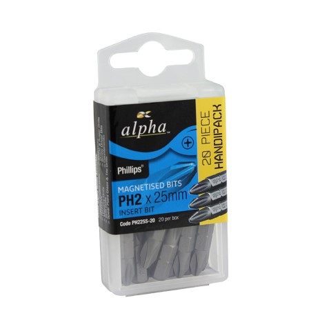 ALPHA PH2 X 25MM PHILLIPS INSERT BITS - BOX OF 20 